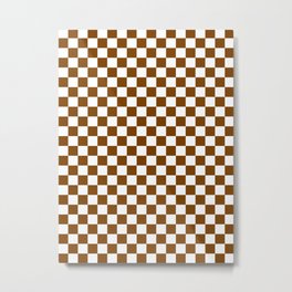 White and Chocolate Brown Checkerboard Metal Print
