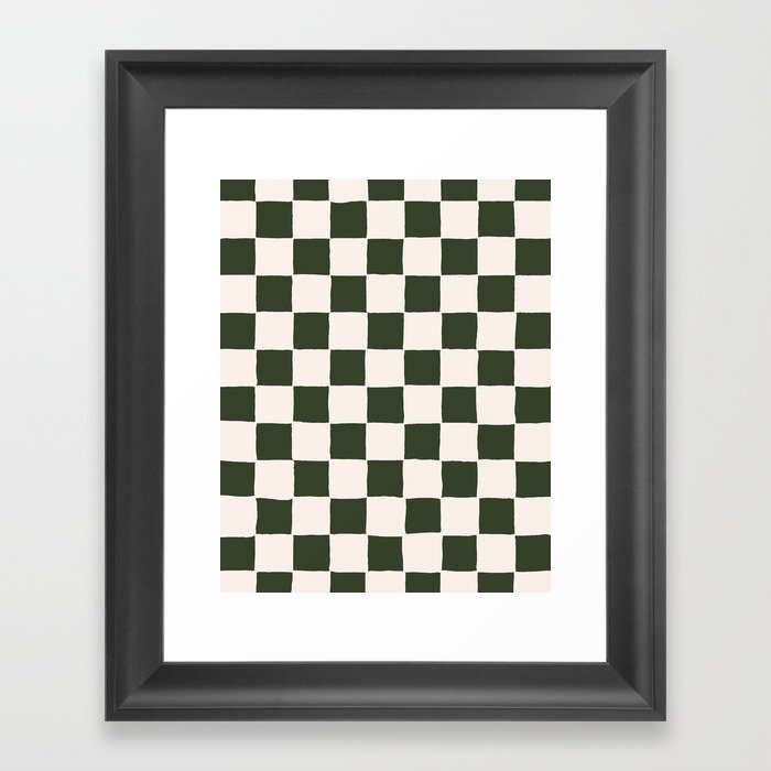 Groovy Dark Green Checker Framed Art Print