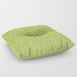 Light Green And White Hand Drawn Boho Pattern Floor Pillow