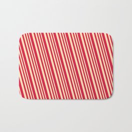 [ Thumbnail: Beige and Crimson Colored Lined Pattern Bath Mat ]