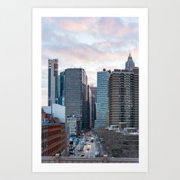 Sunset Lower Manhattan Art Print | Night, Photo, Golden Hour, Usa, Travel, Wanderlust, Skyline, American, Sunset, Architecture 