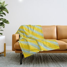 [ Thumbnail: Yellow & Light Blue Colored Lined/Striped Pattern Throw Blanket ]