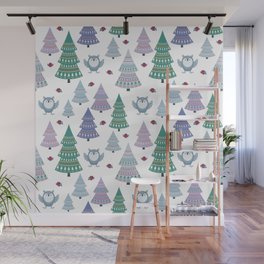 Vintage Boho Owl Holiday Background Pattern Wall Mural