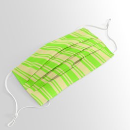 [ Thumbnail: Tan & Green Colored Lines Pattern Face Mask ]