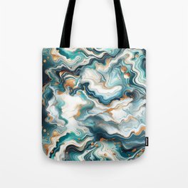 Teal, Blue & Gold Marble Agate  Tote Bag