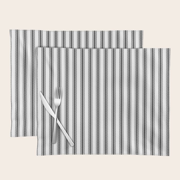 Black and White English Rose Trellis in Mattress Ticking Stripe