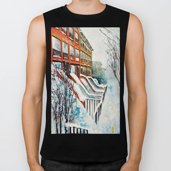 Brooklyn New York In Snow Storm Biker Tank
