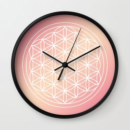 Flower of Life Mandala Pink Peach Wall Clock | Floral, Bohemian, Esoteric, Meditation, Sacred, Pink, Flower, Chakra, Mandala, Energy 