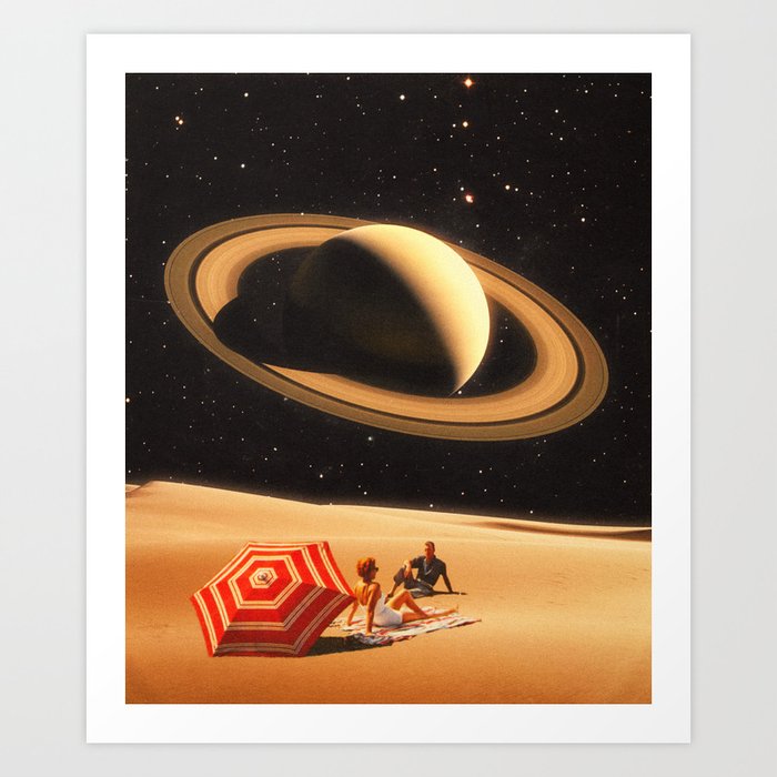 A Romantic Retro-Futuristic Date in Space Art Print