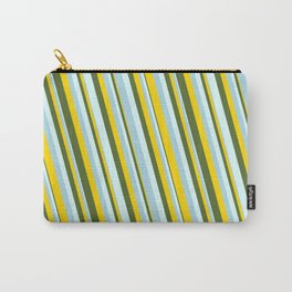 [ Thumbnail: Light Blue, Yellow, Dark Olive Green & Light Cyan Colored Lined/Striped Pattern Carry-All Pouch ]