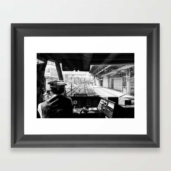 Japanese train driver | Shinkansen view from the operator's cabin | Tokyo to Kyoto | Travel Photography Framed Art Print