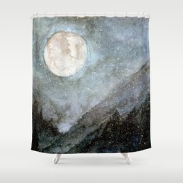 Bellingham Grey Shower Curtain | Painting, Watercolor, Grey, Acrylic, Nightsky, Moon, Ink, Mountains, Night 