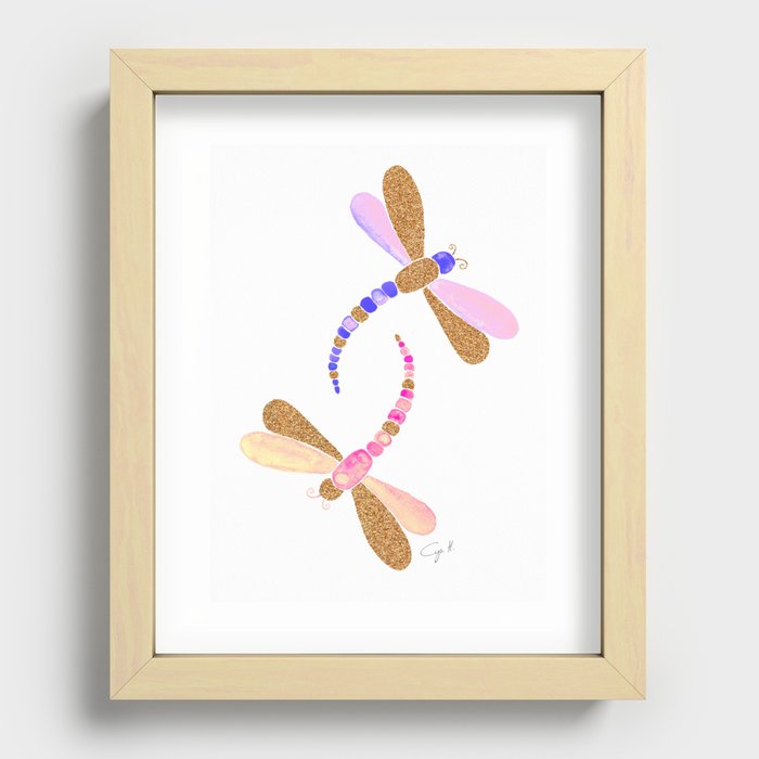 Pink and very peri dragonflies Recessed Framed Print