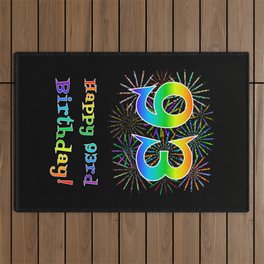 [ Thumbnail: 93rd Birthday - Fun Rainbow Spectrum Gradient Pattern Text, Bursting Fireworks Inspired Background Outdoor Rug ]