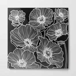 Black and White Poppies Metal Print