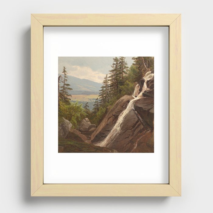 Birch Mountains and Valley Waterfall landscape apinting by Alfred Thompson Bricher Recessed Framed Print