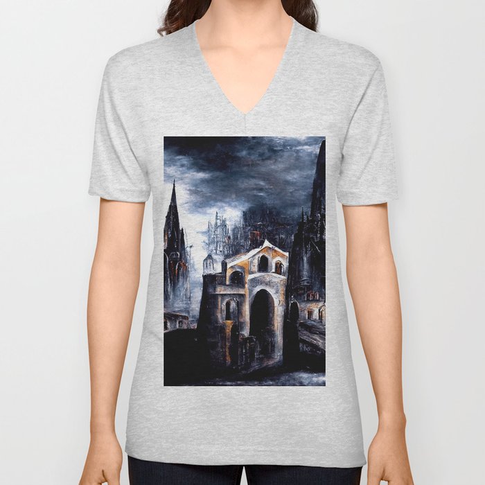 Medieval town in a Dark Fantasy world V Neck T Shirt