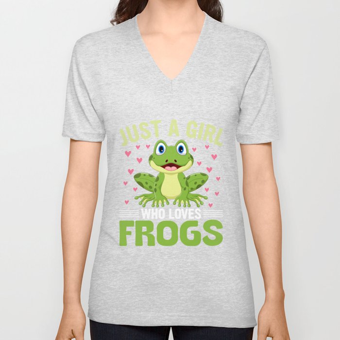 Just a girl who loves frogs - Cute V Neck T Shirt