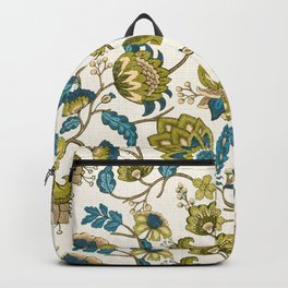 Green and Blue Indian Floral Backpack | Green, Indianfloral, Victorianflowers, Vintageflowers, Flowers, Greenfloral, Greenflowers, Bluefloral, Vintagefloral, Blueflowers 