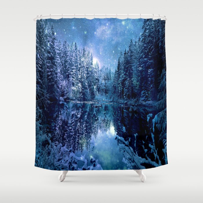 A Cold Winter's Night : Turquoise Teal Blue Winter Wonderland Shower Curtain