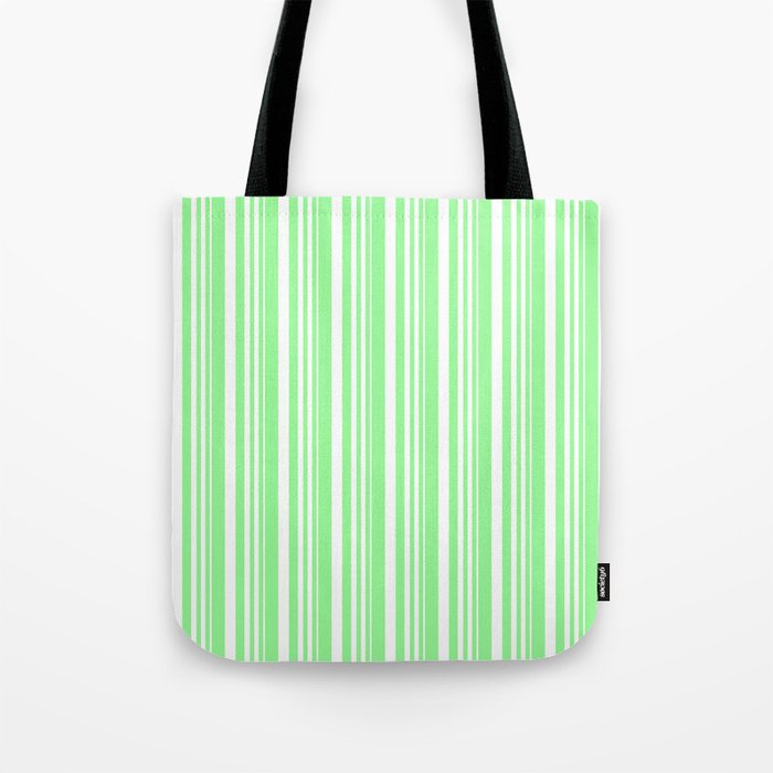 White and Green Colored Lined/Striped Pattern Tote Bag