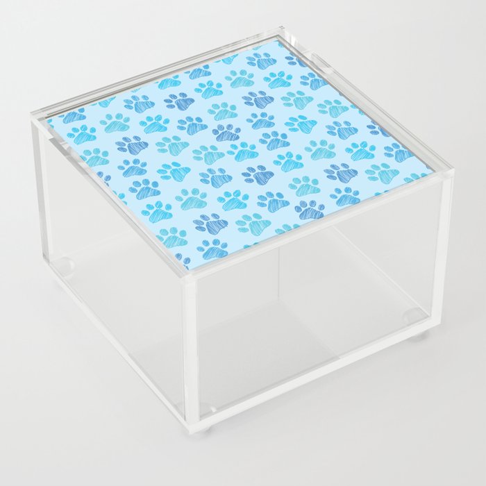 Blue Paws doodle seamless pattern. Digital Illustration Background. Acrylic Box