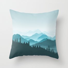 Teal Mountains Throw Pillow