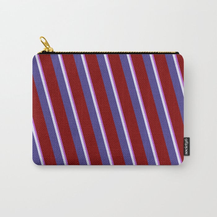 Orchid, Lavender, Dark Slate Blue, and Maroon Colored Striped Pattern Carry-All Pouch