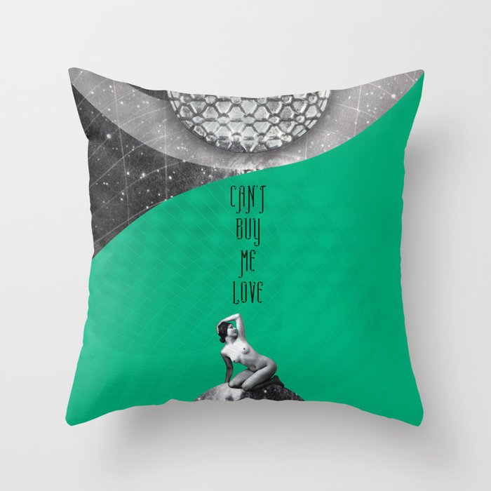 Love Quote Retro Vintage Nude Woman Space Stars Can’t Buy Me Love Rock Music Song Lyrics Throw Pillow