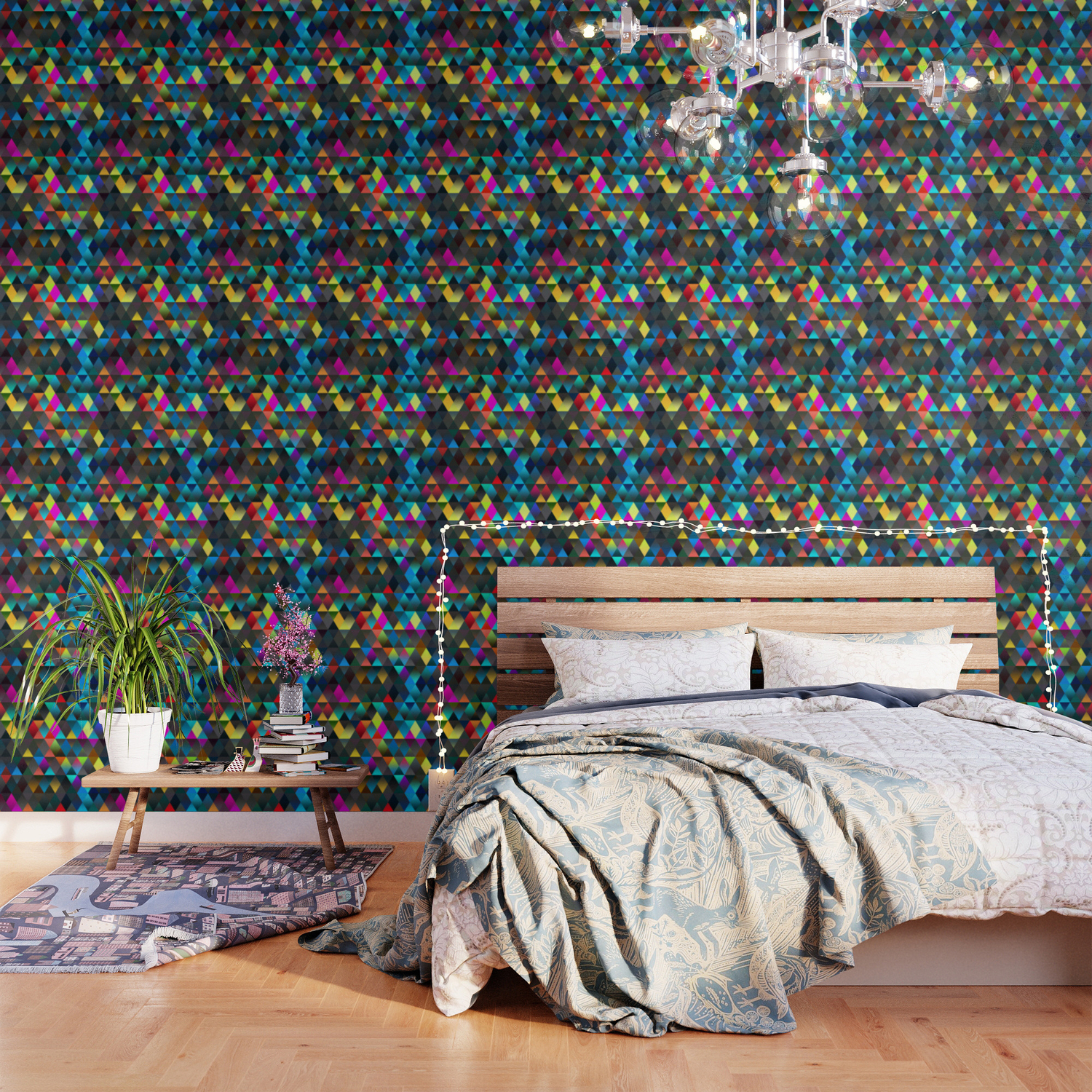 Retro Abstract Bright Colors Diamond Triangles Mosaic Pattern