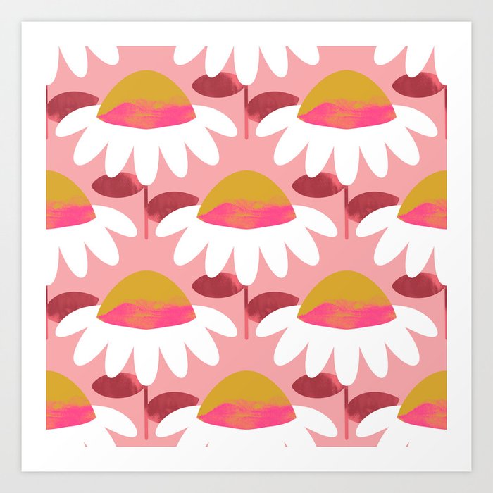 Floral Simplicity - Pink and Ochre Art Print