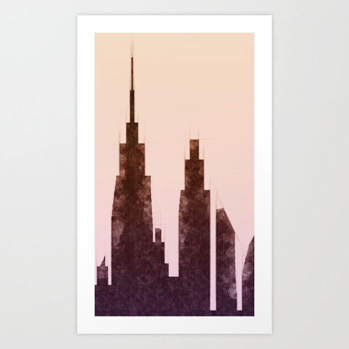 Modern City Buildings And Skyscrapers Sketch, New York Skyline, Wall Art Poster Decor, New York City Art Print