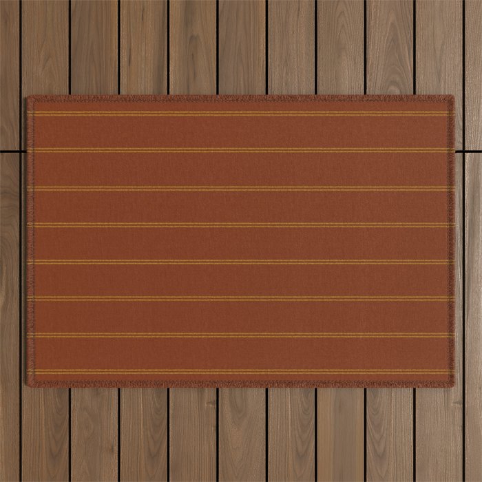 Handmade Farmhouse Stripes in Rust Copper Earthy Brown and Gold, Vintage Organic Bohemian Pattern, Linen Texture Outdoor Rug