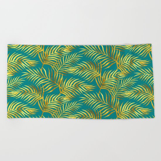 Palm Leaves_Gold and Teal Beach Towel