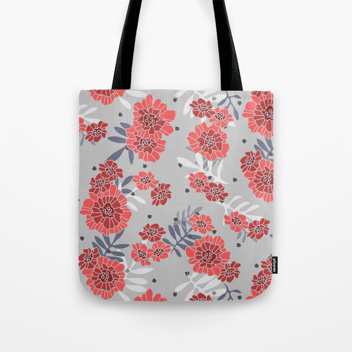 Crimson and Silver Floral Tote Bag