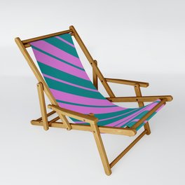 [ Thumbnail: Orchid & Teal Colored Lines Pattern Sling Chair ]