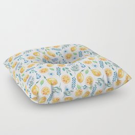 Lemons and Olives Mediterranean Pattern (Orange and Blue tone) Floor Pillow