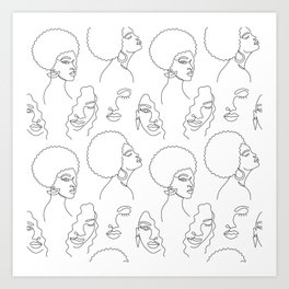 African woman in a line art style. Seamless pattern. Art Print
