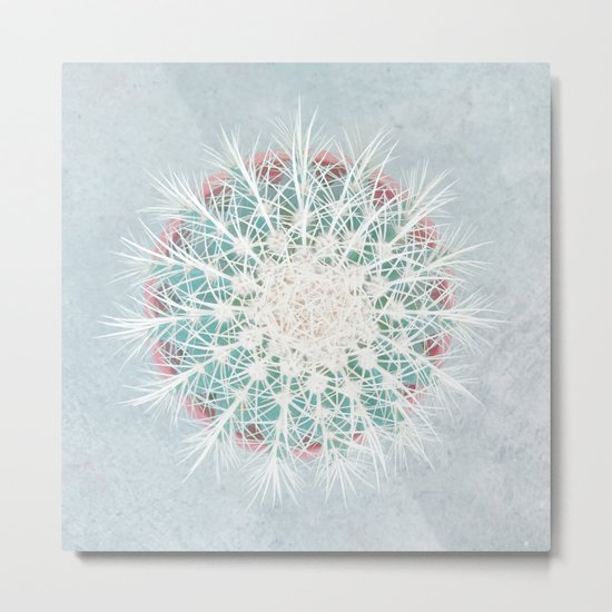 Cactus mandala - aqua mist concrete Metal Print