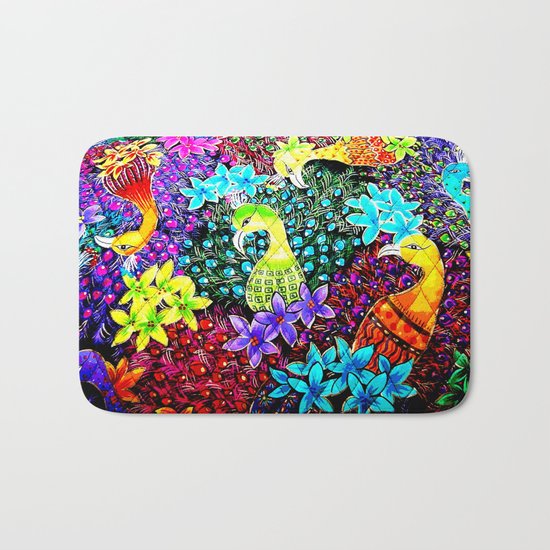 Colored Jungle Birds Bath Mat