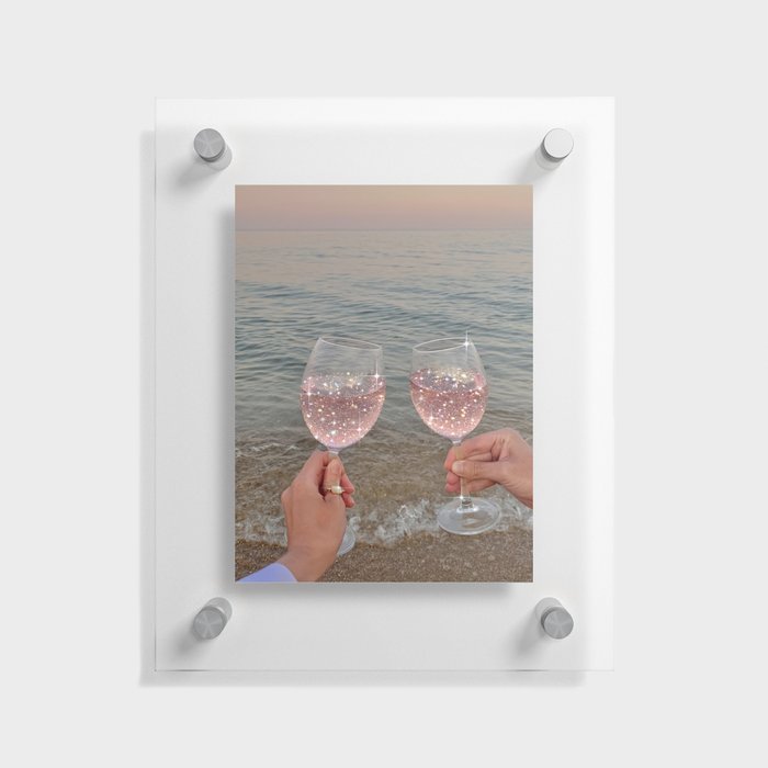 Wine Glass Glitter Sunset Drinks  Floating Acrylic Print