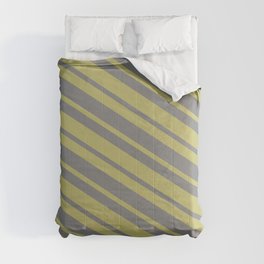 [ Thumbnail: Dark Khaki & Gray Colored Lined/Striped Pattern Comforter ]