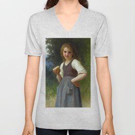 William-Adolphe Bouguereau "Le goûter aux champs" V Neck T Shirt