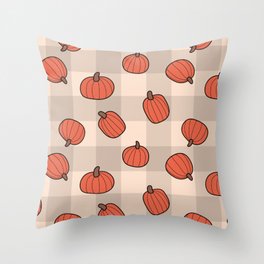 Pumpkin Gingham Check Pattern Throw Pillow