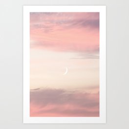 Pastel Pink Sky White Moon Art Print