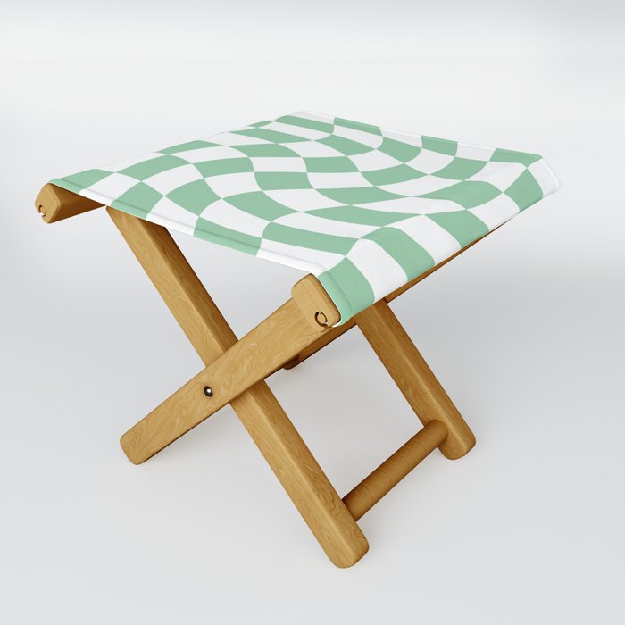Large Checkerboard Swirl - White & Mint Green Folding Stool