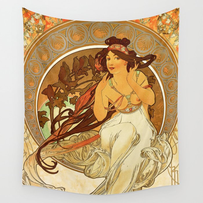 The Arts Music by Alphonse Maria Mucha Wall Tapestry