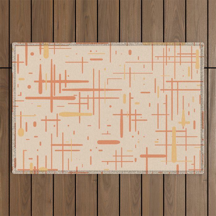Mid-Century Modern Kinetikos Pattern in Soft Muted Orange Tones Outdoor Rug