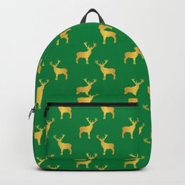 Gold Reindeer Green Backdrop Surface Pattern Backpack