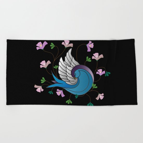 Sparrow on Black Beach Towel